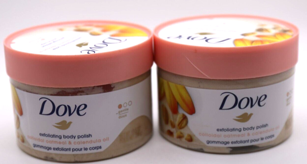 2X Dove Exfoliating Body Polish Scrub Colloidal Oatmeal & Calendula Oil 10.5 oz